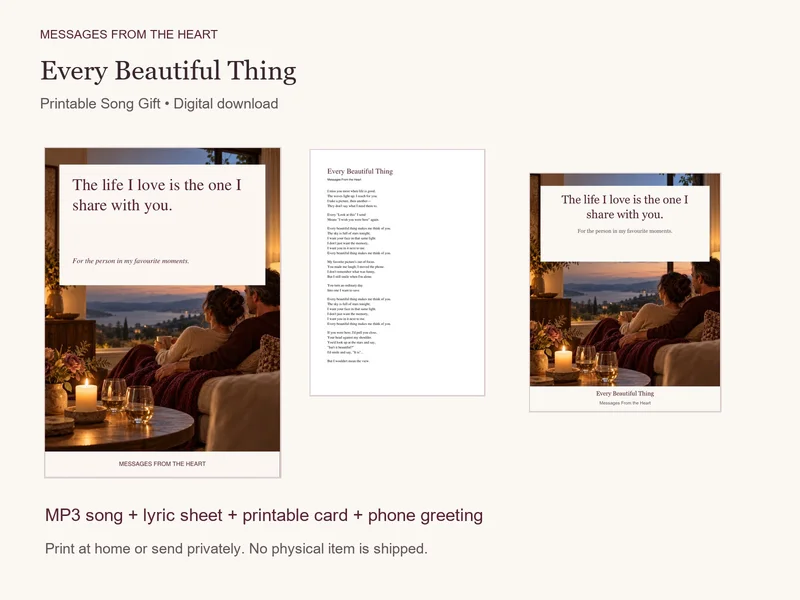 Every Beautiful Thing — Printable Song Gift
